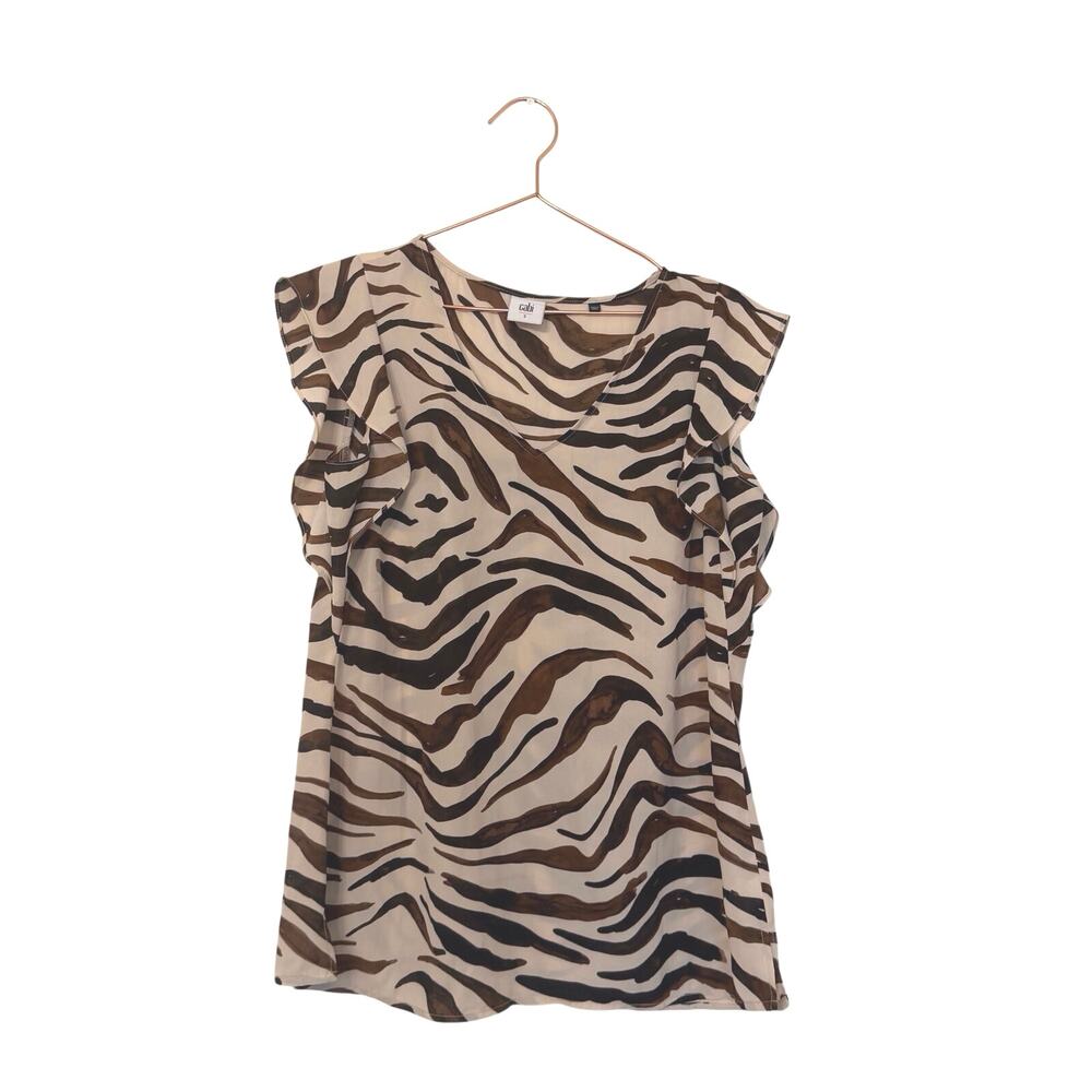 Cabi Flutter Sleeve Neutral Color Zebra Print Siz… - image 1